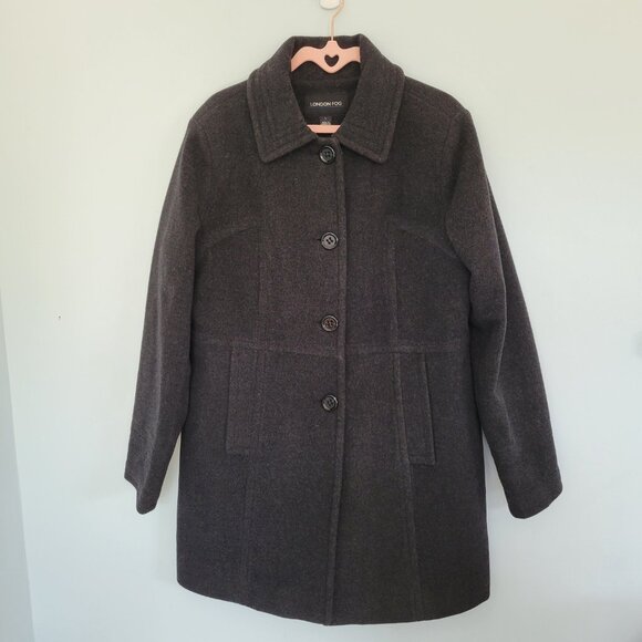 London Fog Women's Black Pea Coat 60% Wool Blend - Picture 2 of 9